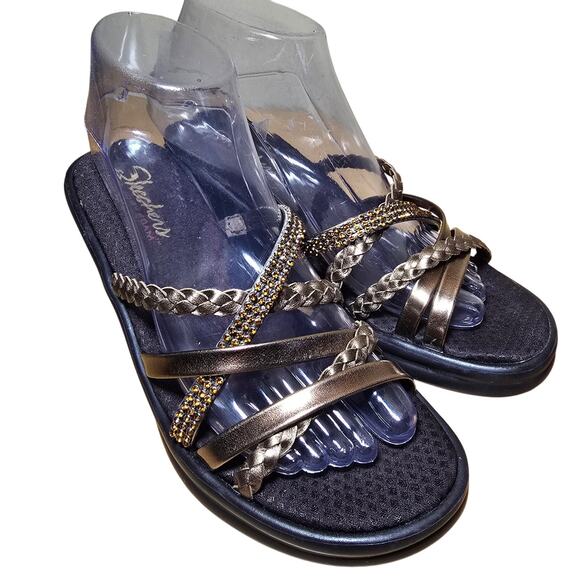New Without Box Skechers Brown Rhinestone Memory Foam Wedge Sandals Size 8.5 - Picture 2 of 9